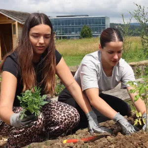 Employées dans le jardin d'UCB